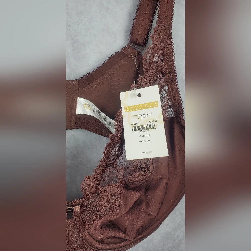 Delimira Balconette Bra  Lace Not Padded Underwire Minimizer Hazelnut‎ Size 42DD